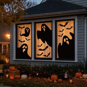 Rowanmere Large Halloween Window Clings Decorations Extra Large Ghost Silhouette Scary Black Ghost Decorations Window Decals for Windows, 3 Count