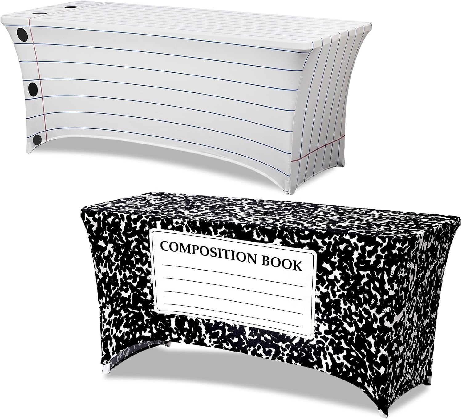 Ashenby 2 Pcs Back to School Tablecloth 6 ft Composition Book Table Cover, White, Black