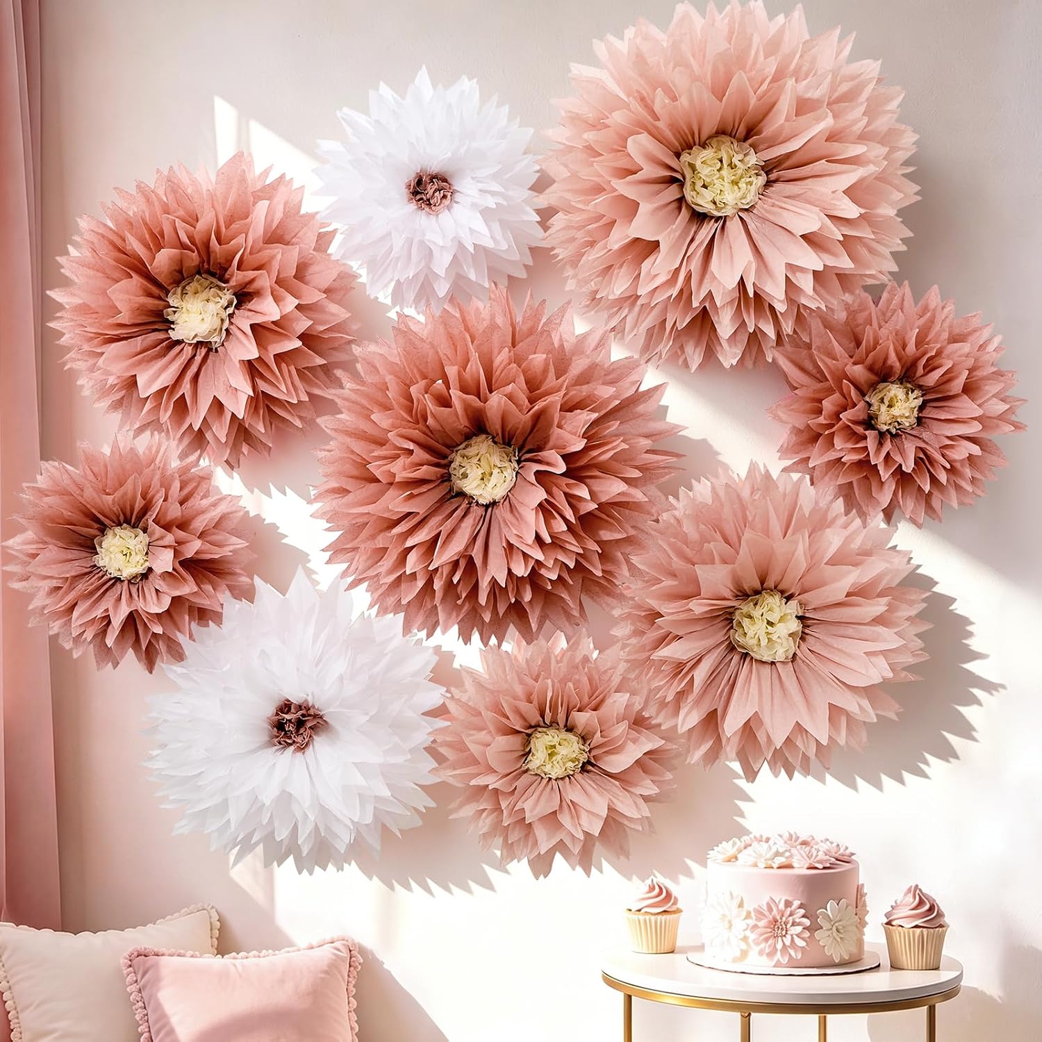 Aldernest Giant Paper Flowers Decorations for wall Party, 29.5"23.6"19.7", Dusty Pink