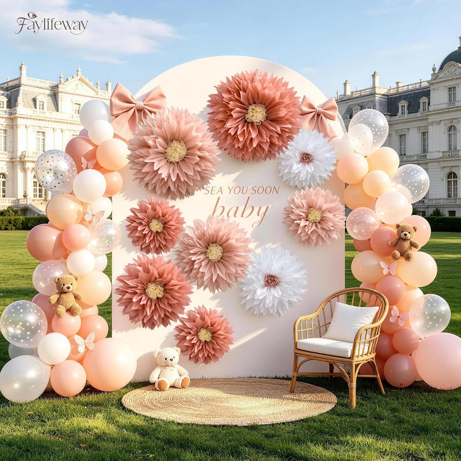 Aldernest Giant Paper Flowers Decorations for wall Party, 29.5"23.6"19.7", Dusty Pink