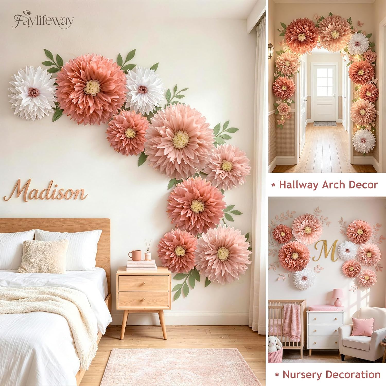 Aldernest Giant Paper Flowers Decorations for wall Party, 29.5"23.6"19.7", Dusty Pink