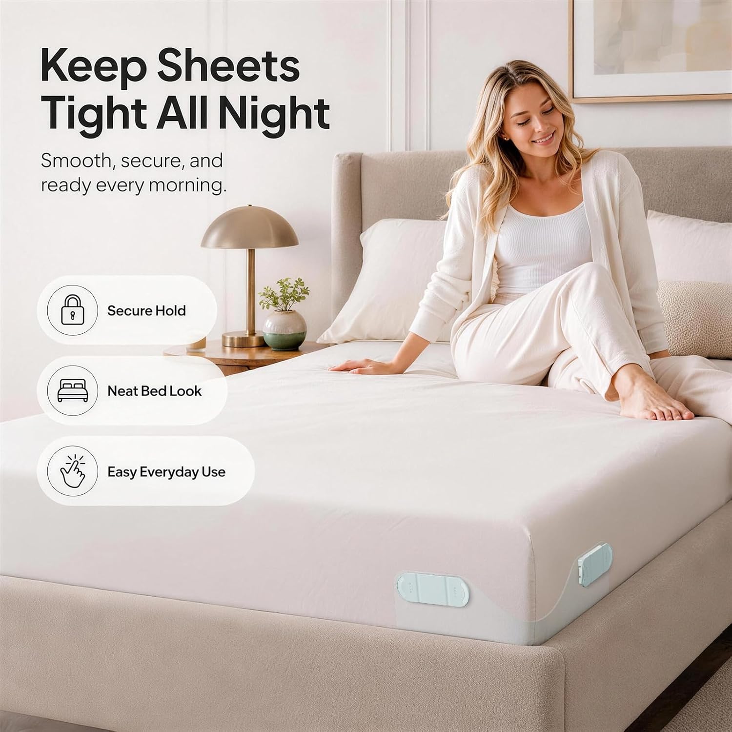 Ashenby Bed Sheet Holders for Corners:Non-Stretch Fitted Sheet Grippers, 1.74 pounds