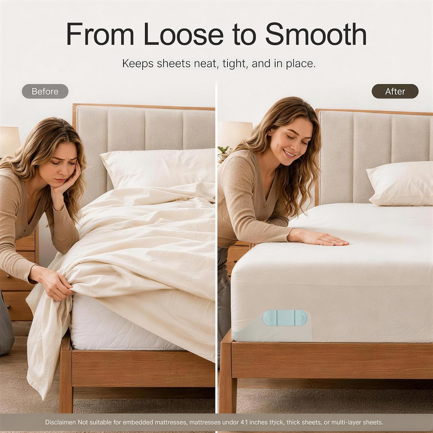 Ashenby Bed Sheet Holders for Corners:Non-Stretch Fitted Sheet Grippers, 1.74 pounds