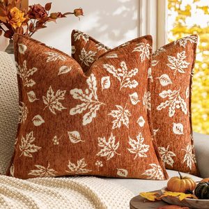 VelloHome Decorative Fall Chenille Throw Pillow Covers 20×20 Rust Orange