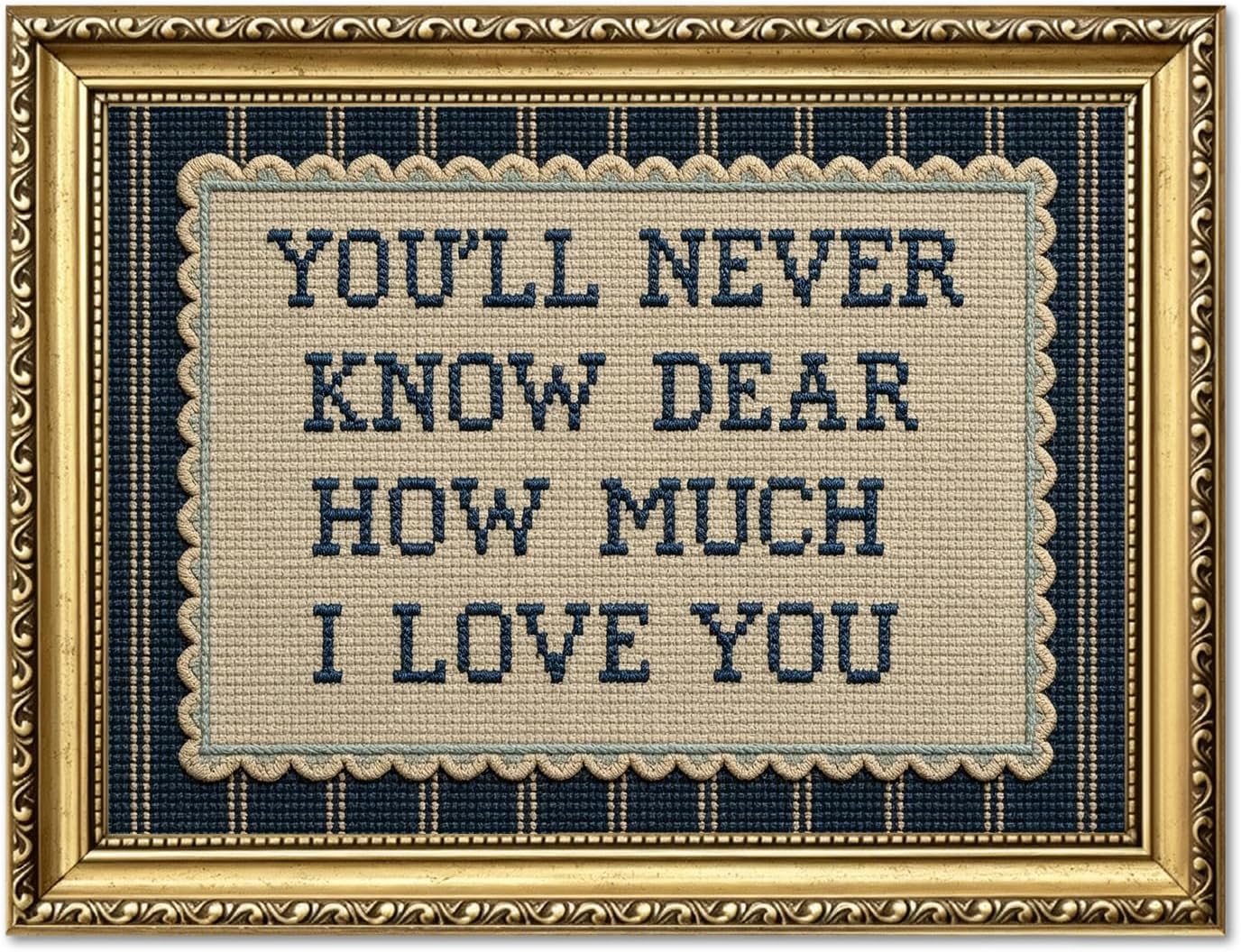 Barleyfield Vintage Gold Framed Love Quote Wall Art You'll Never Know Dear How Much I Love You Wall Decor Picture Inspirational Blue Striped Sign