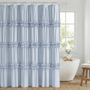 Aldernest Boho Rustic Fog Blue Ruffle Shower Curtain 72x78 Inches, 15.2 ounces