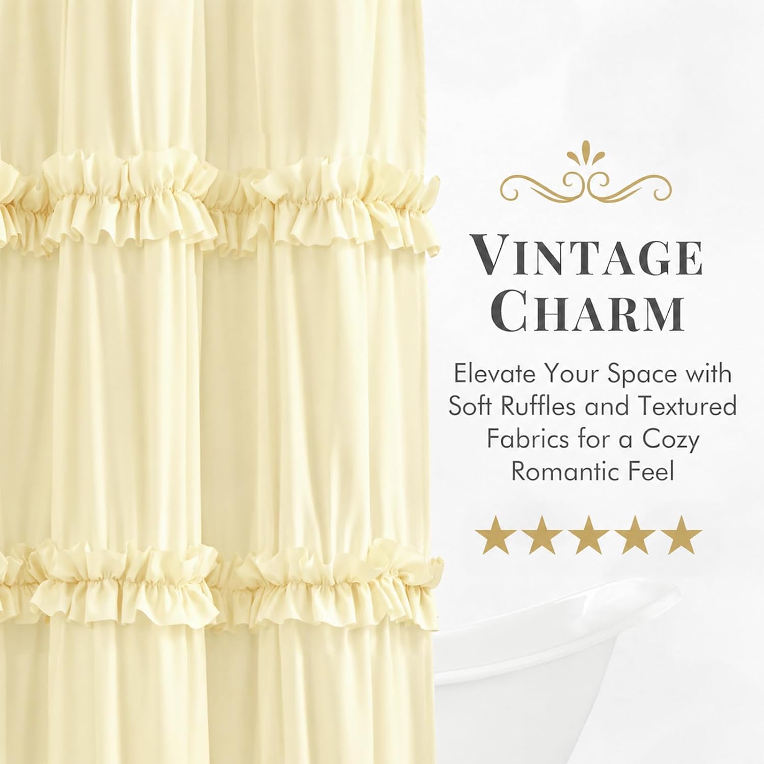 Aldernest Boho Rustic Barely Butter Ruffle Shower Curtain 36x72 Inches