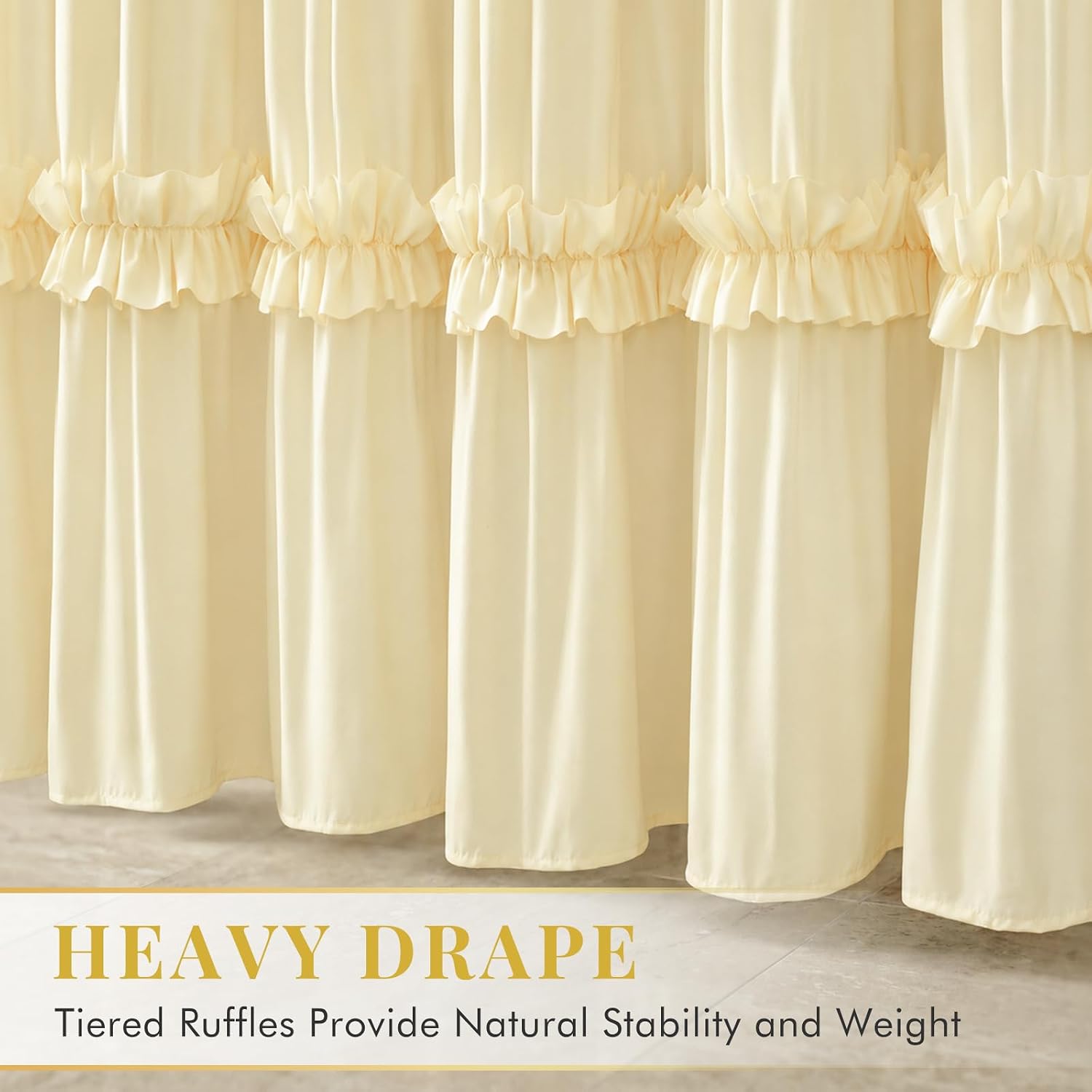Aldernest Boho Rustic Barely Butter Ruffle Shower Curtain 36x72 Inches