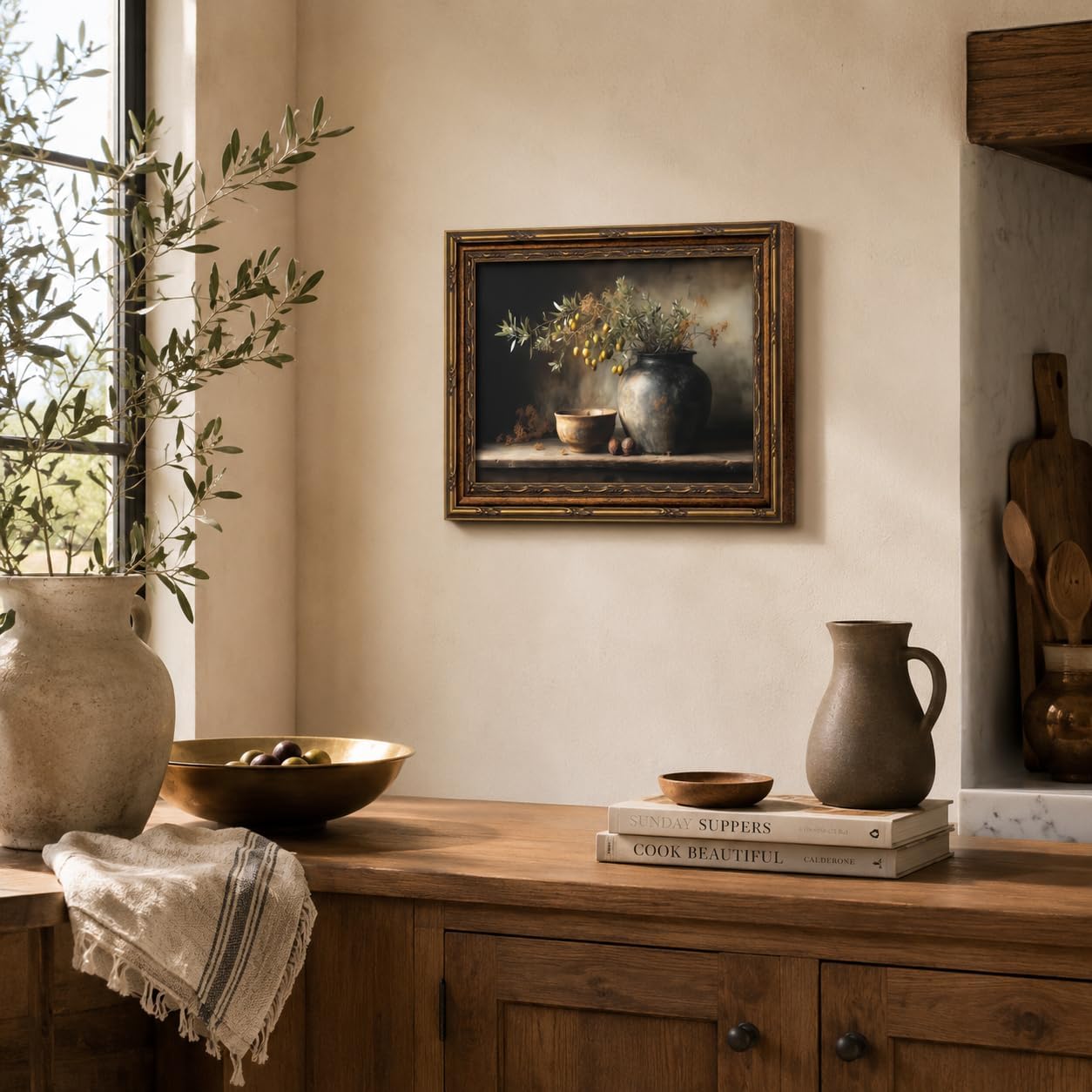 Barleyfield Vintage Framed Olive Still Life Canvas Wall Art 9x11 Inch, 1.6 ounces