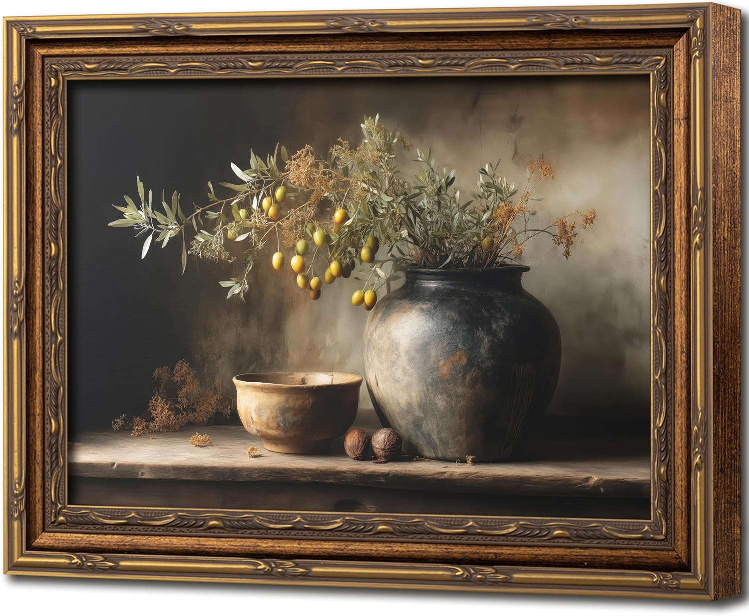 Barleyfield Vintage Framed Olive Still Life Canvas Wall Art 9x11 Inch, 1.6 ounces