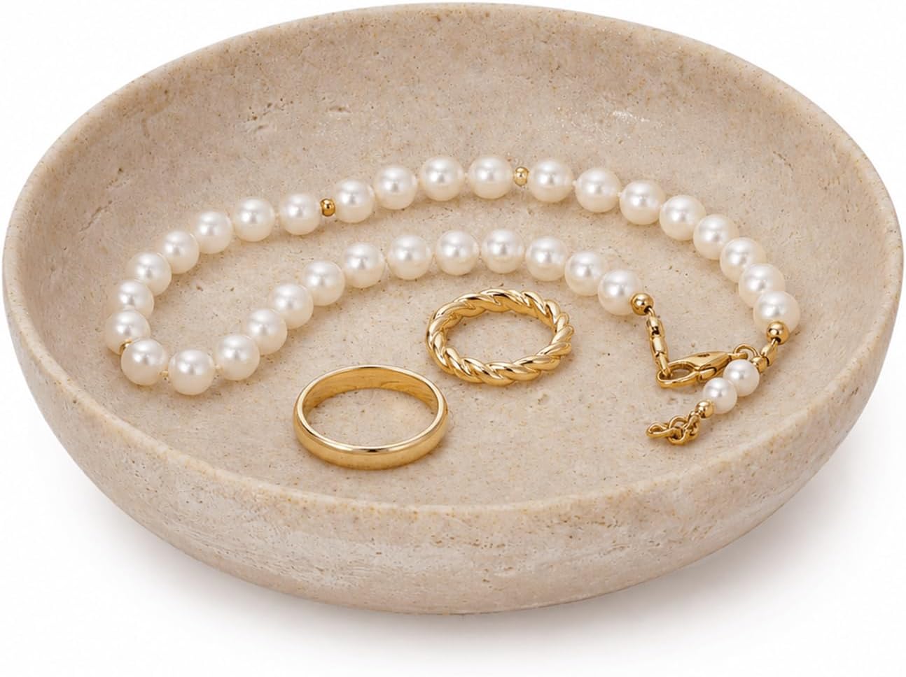 Aldernest Small Decorative Bowl, 6.1" Faux Travertine Key Bowl & Jewelry Dish