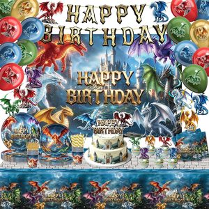 Tanglewick Dragon Birthday Party Decorations, Dragon Party Supplies Kit Serves 20, Blue