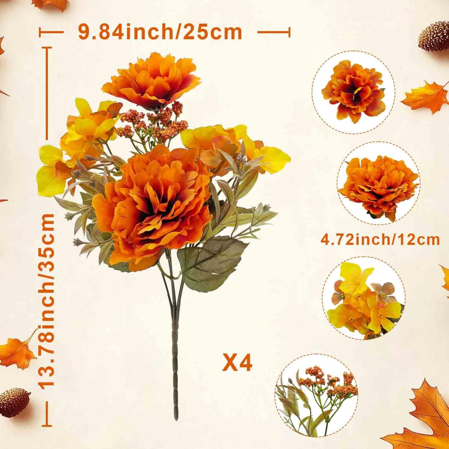 Aldernest 4 Bundles Cemetery Flowers for Grave Decoration, Orange