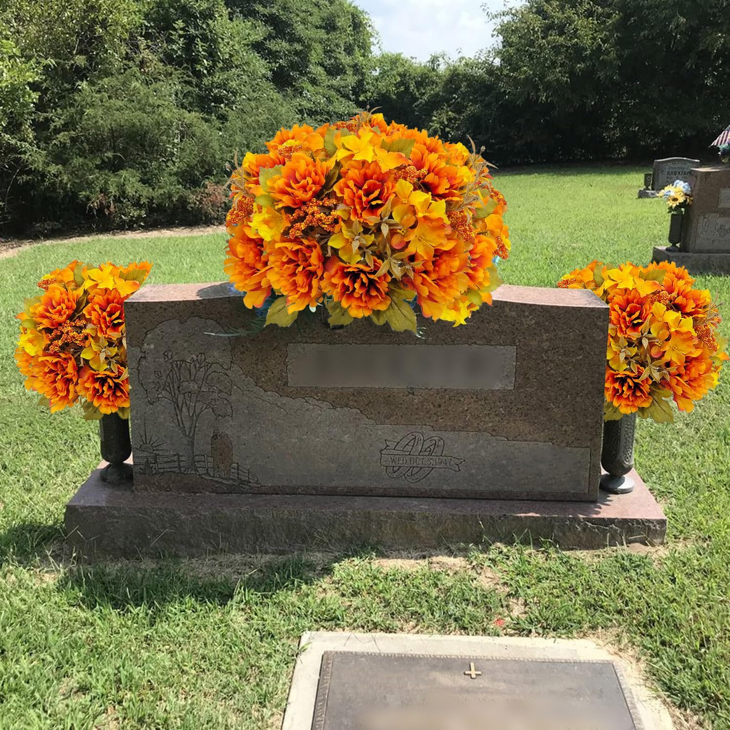 Aldernest 4 Bundles Cemetery Flowers for Grave Decoration, Orange