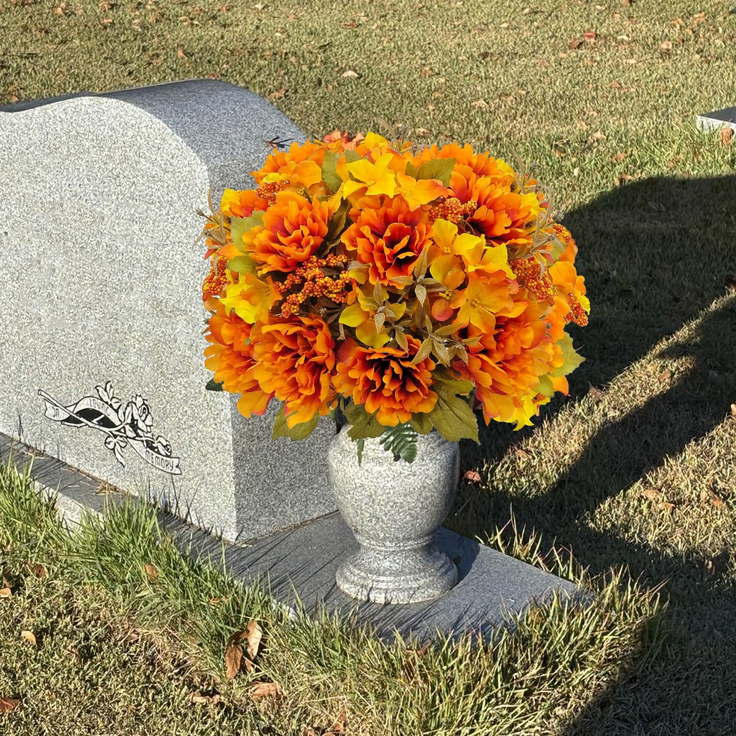 Aldernest 4 Bundles Cemetery Flowers for Grave Decoration, Orange