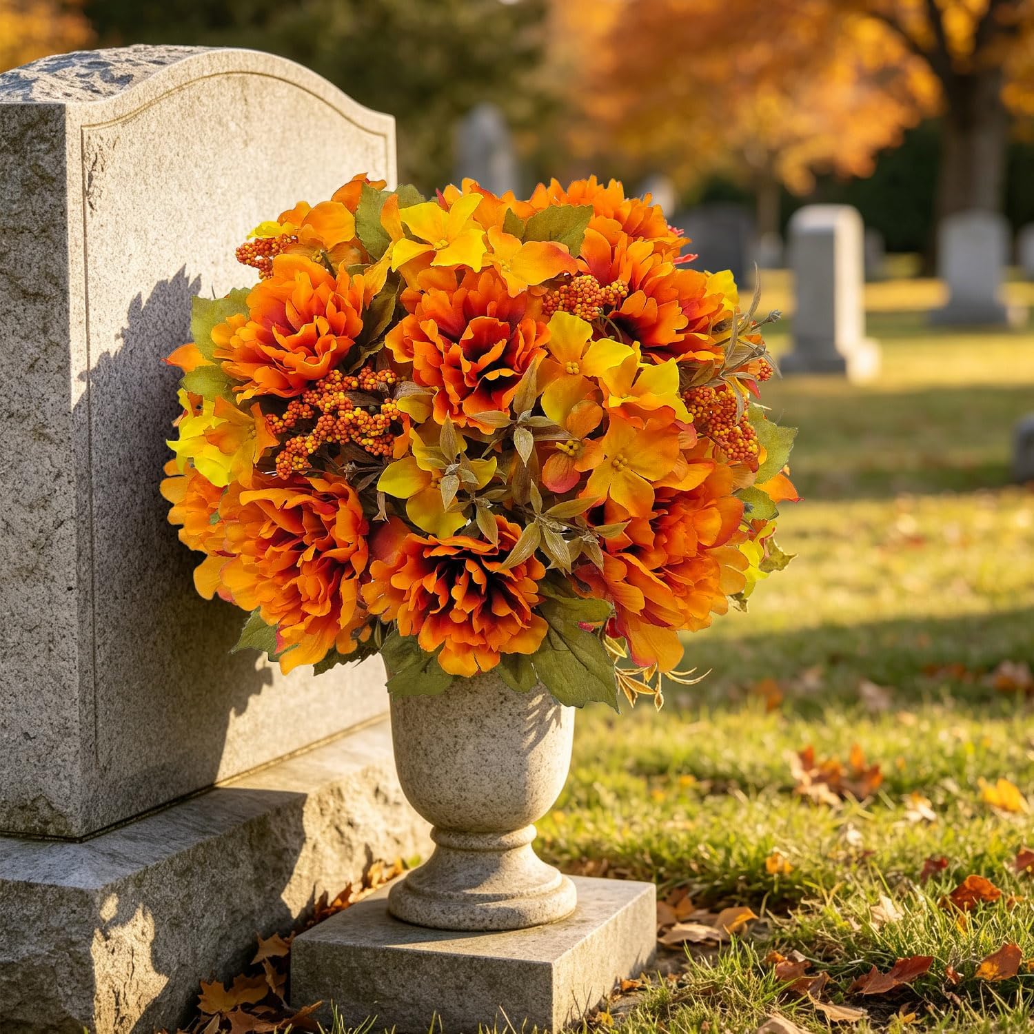 Aldernest 4 Bundles Cemetery Flowers for Grave Decoration, Orange