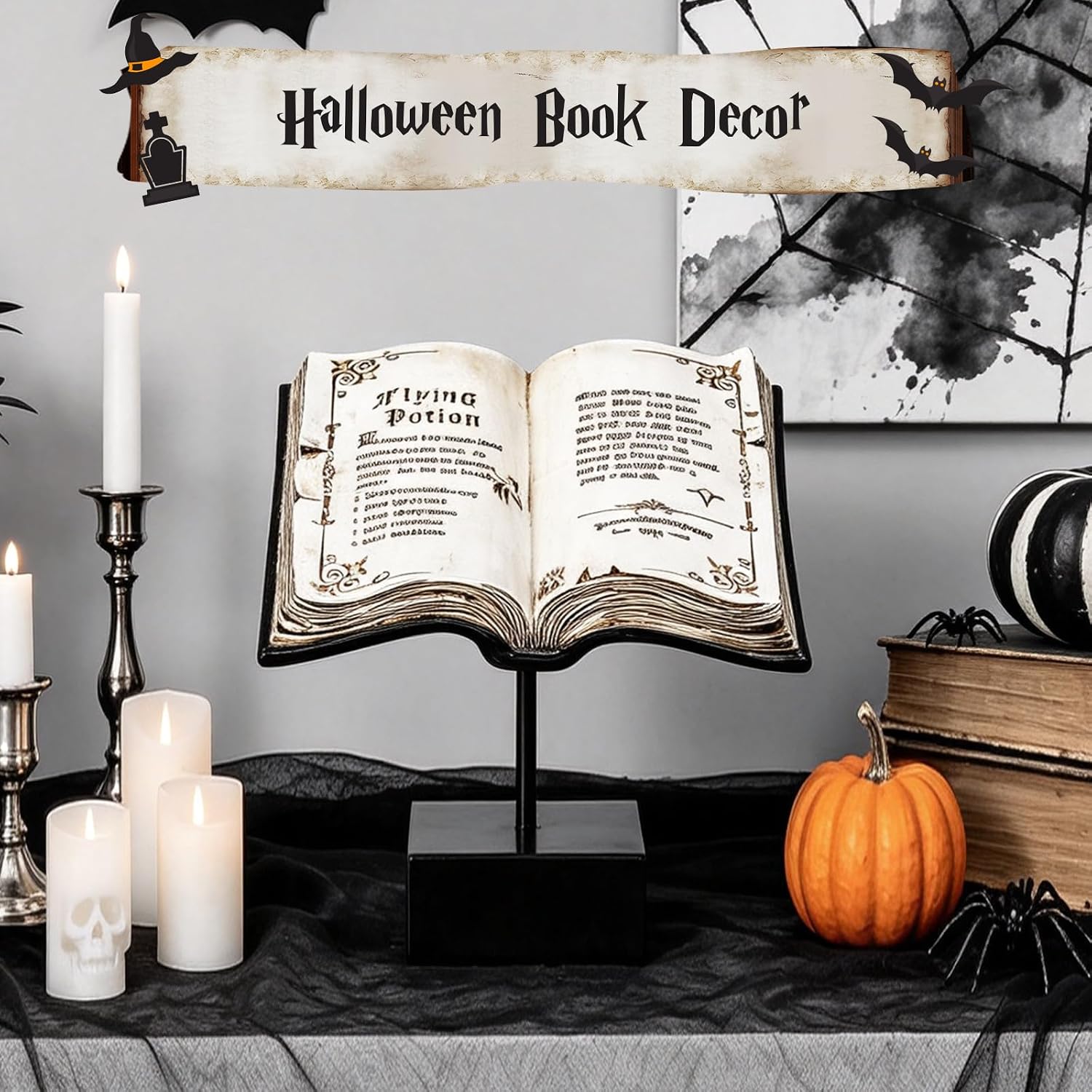 Copperlyn Halloween Vintage Book Figurines Indoor Antique Open Books Ornament, Black