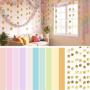 Aldernest 500Pcs Paper Chain Garland and 6Pcs Mirror Star Garland, 0.98 * 7.87 Inches, Pastel, 13 Feet