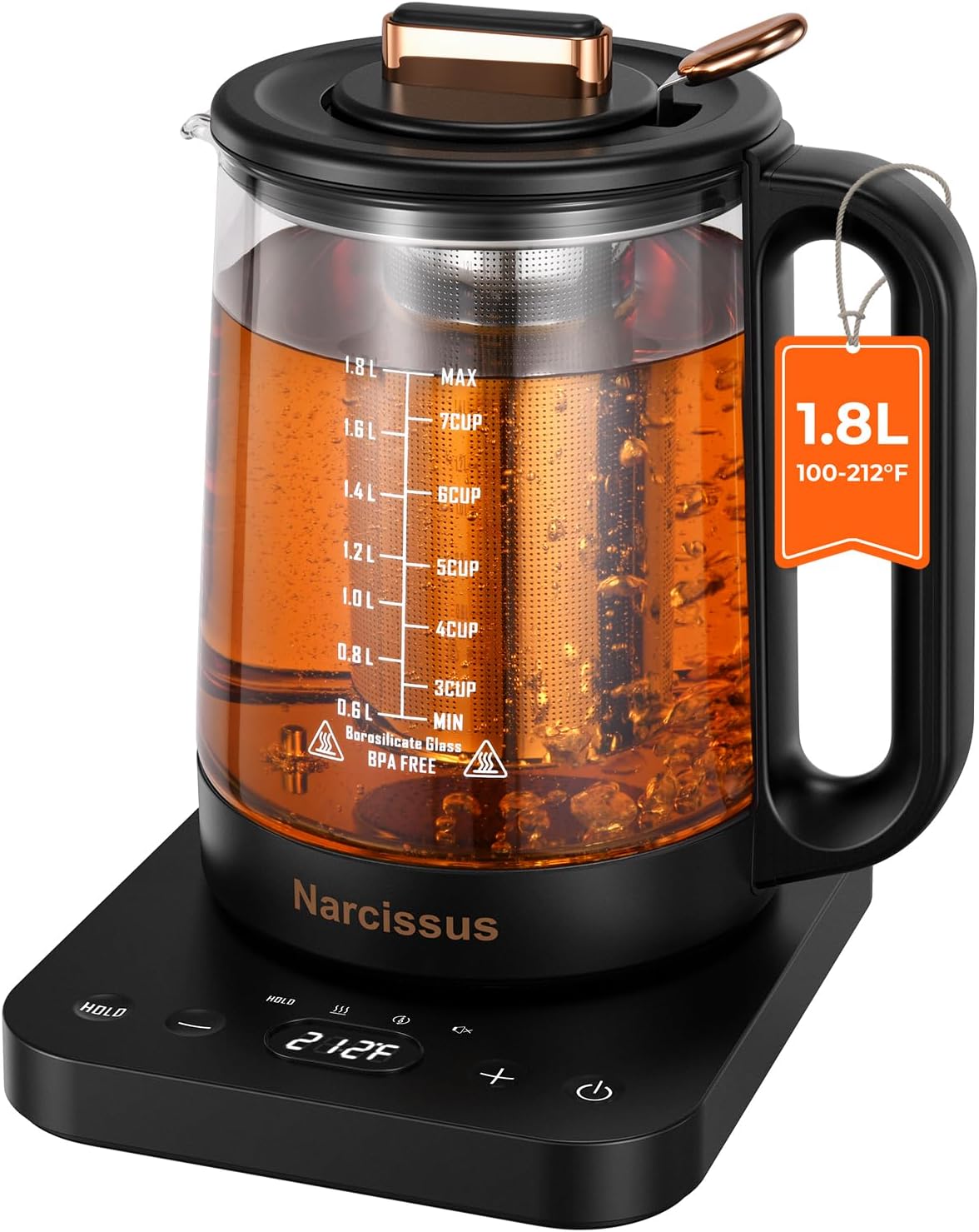 Aldernest Electric Kettle Temperature Control ±5℉ Precision, 3.5 pounds, Black