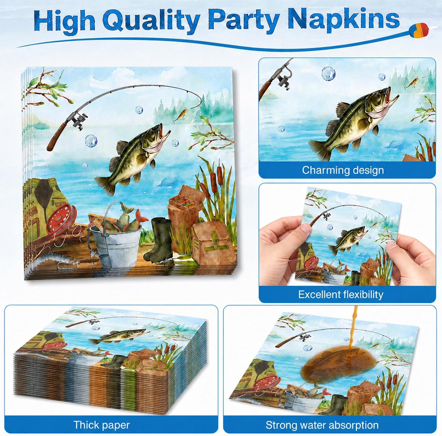 Aldernest 96 Pcs Ofishally Retired Fishing Party Decorations for Happy Retirement Paper Disposable Plates and Napkins Gone Fishing Retired Dessert
