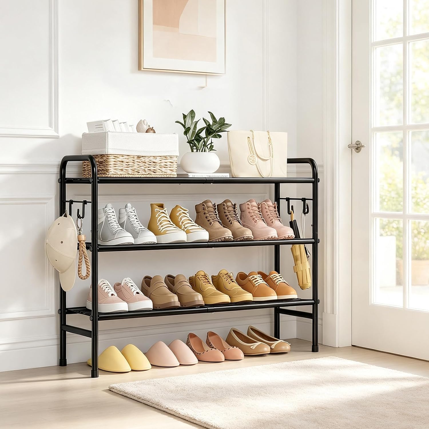 Tanglewick Metal Shoe Rack for Closet 33" Wide Shoe Organizer for Entryway, 4 pounds, 33.1"W x 11"D x 22.8"H, Black