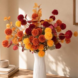 Aldernest Artificial Flowers for Vase, 12 Stems 20" Fake Silk Mums with Eucalyptus, Fall Color