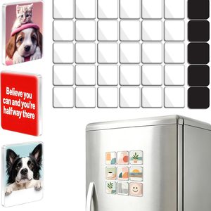 Ashenby 50 Pieces Acrylic Fridge Magnets, DIY Magnets with 50 Pieces Adhesive Magnet Sheets, 1.89 x 1.89 inches, Clear