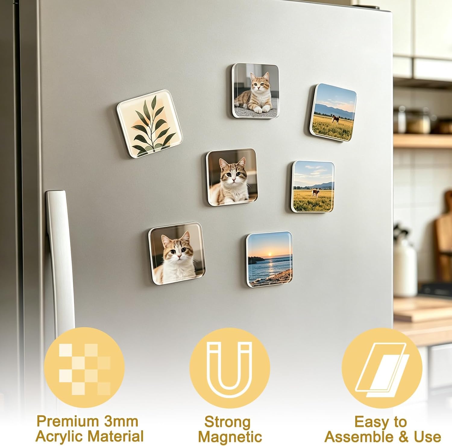 Ashenby 50 Pieces Acrylic Fridge Magnets, DIY Magnets with 50 Pieces Adhesive Magnet Sheets, 1.89 x 1.89 inches, Clear