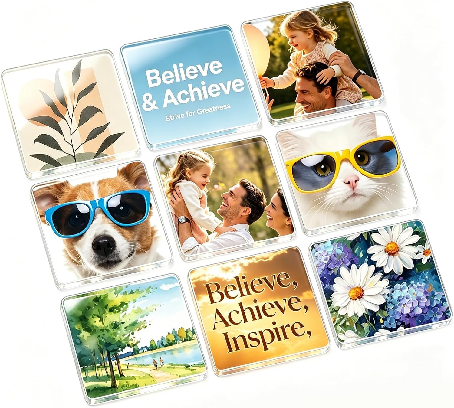 Ashenby 50 Pieces Acrylic Fridge Magnets, DIY Magnets with 50 Pieces Adhesive Magnet Sheets, 1.89 x 1.89 inches, Clear