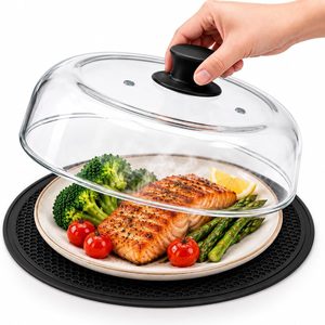 Aldernest 10 Inch Glass Microwave Splatter Cover for Food with Steam Vent, 3 pounds, transparent