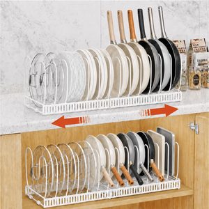 Aldernest Pots and Pans Organizer Rack, Expandable Pot Lid Holder for Kitchen Cabinet, 1.3 kg, White