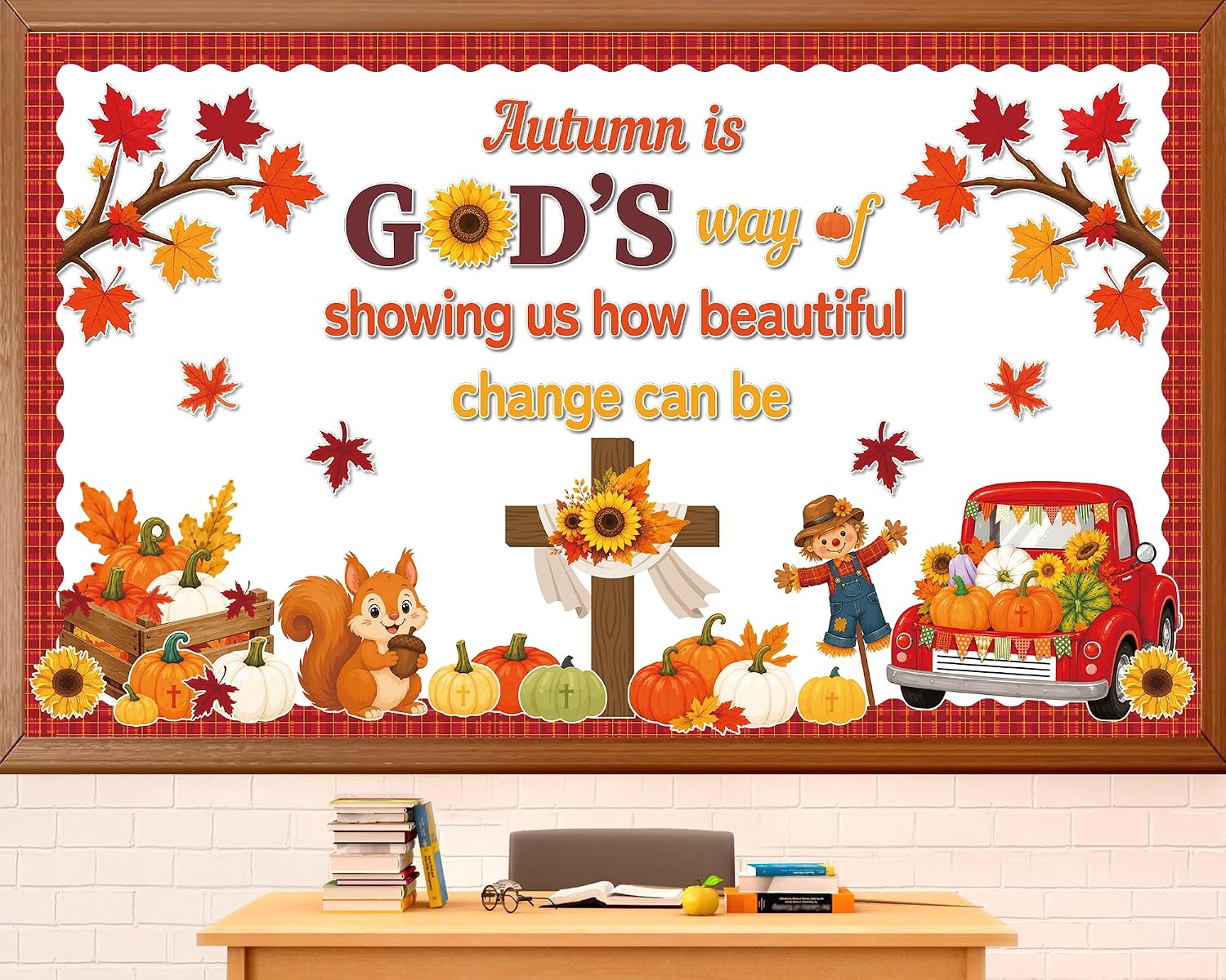 Aldernest Religious Fall Bulletin Board Decorations Autumn is God's Way Classroom Decor Christian Fall Tree Sunflower Pumpkin Cross Cutout