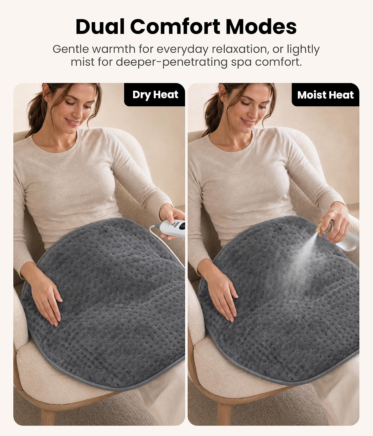 Ashenby Heating Pad for Back, Cramps, Shoulder, Moist & Dry Heat, 29x24 inch, Grey, 1.8 pounds