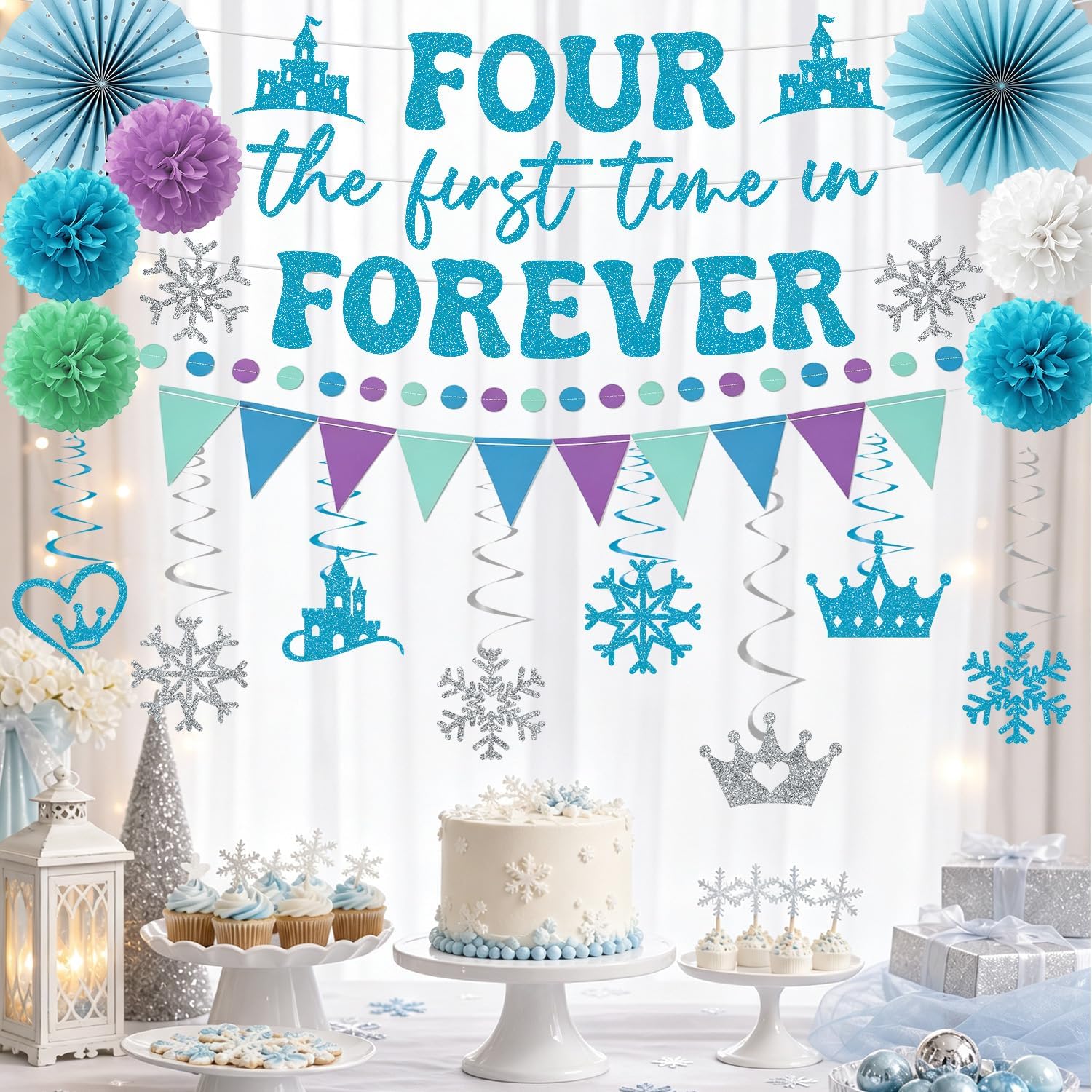 Aldernest Four the First Time in Forever Birthday Decoration, 8.8 ounces, 20 Count