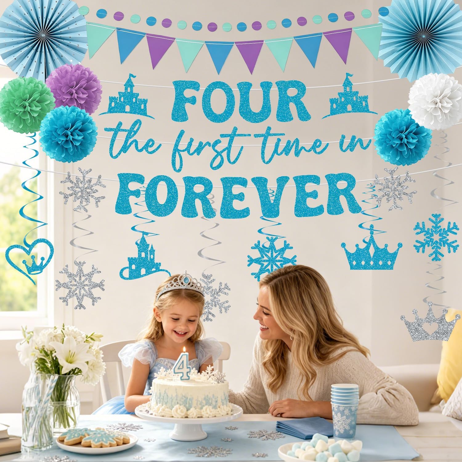 Aldernest Four the First Time in Forever Birthday Decoration, 8.8 ounces, 20 Count