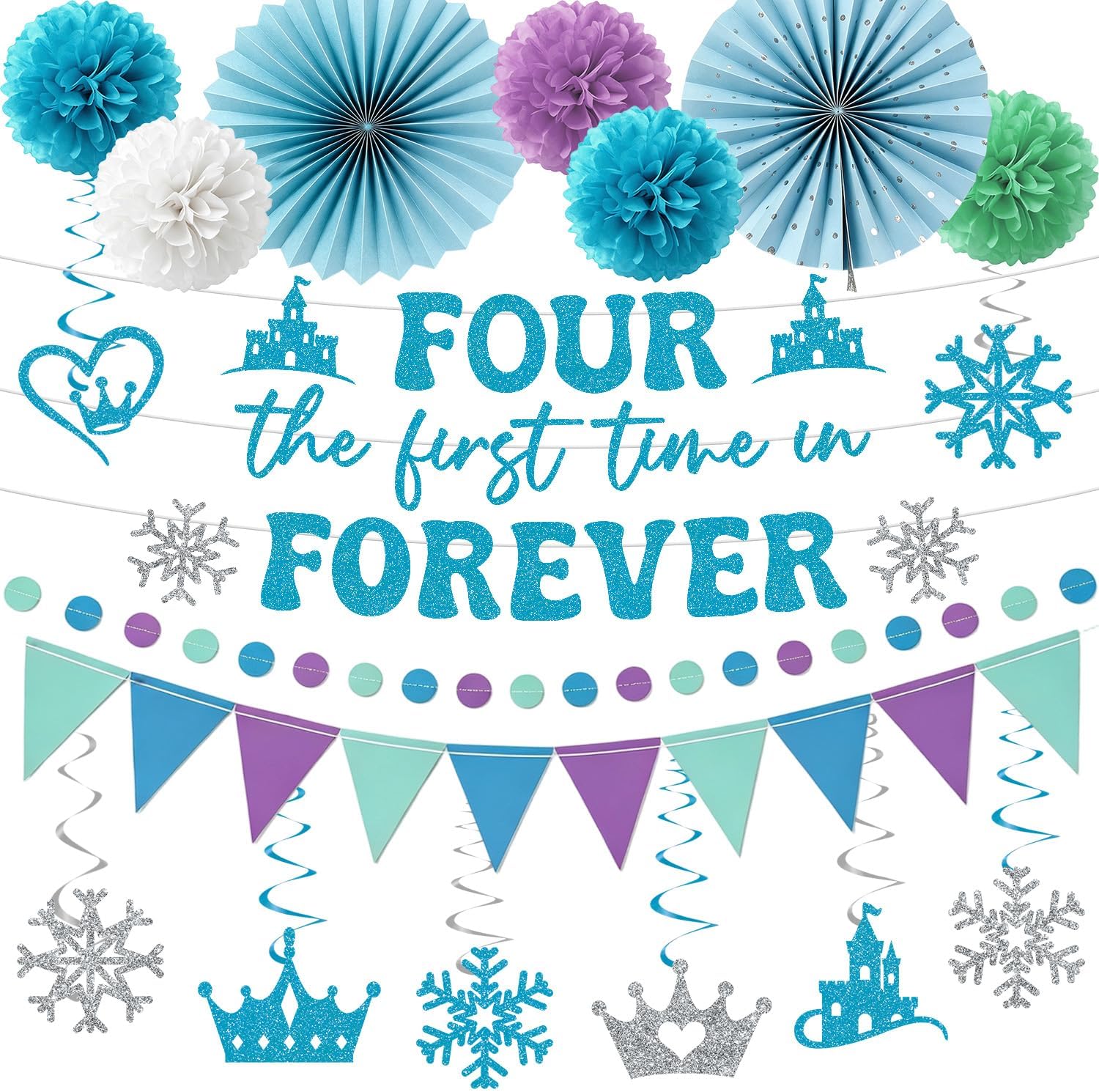 Aldernest Four the First Time in Forever Birthday Decoration, 8.8 ounces, 20 Count