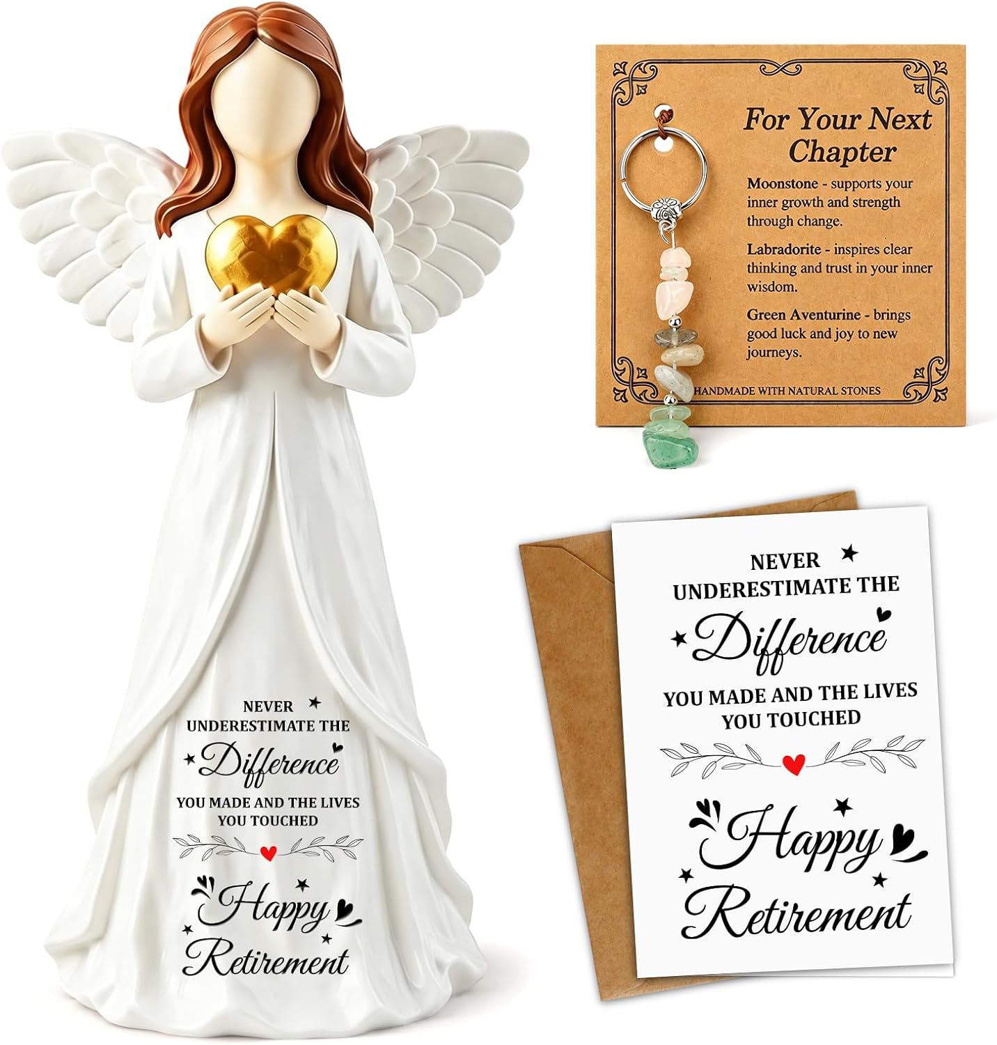 VelloHome 2026 Retirement Gift for Women, 7.5” Angel Figurine with Greeting Card Keychain, Happy Retirement