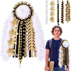 Aldernest 5 Pcs Homecoming Mum Braid 18 Inch Homecoming Mum Supplies, 7.04 ounces, Gold, black, white