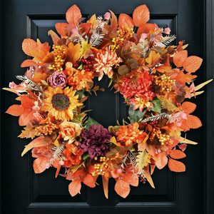 Aldernest 26 Inch Fall Wreaths for Front Door Outside- Large Autumn Wreath with Sunflowers, Hydrangeas