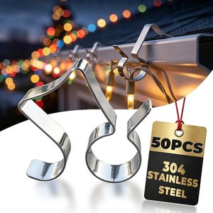 Rowanmere 50Pcs Stainless Steel Gutter Light Clips Outdoor String Light Hooks, silvery