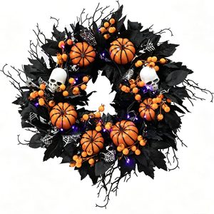 Ashenby 20" Halloween Wreath for Front Door, Black Gothic Spooky Outdoor Décor, 1.3 pounds
