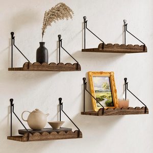 NestlyCo Scalloped Floating Shelves for Wall, 2.5 pounds, 11.8inch, Brown, 4 Count