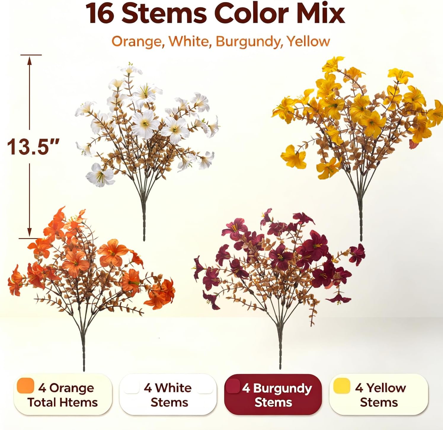 Ashenby 16 Bundles Artificial Fall Flowers, UV Resistant Faux Petunias for Outdoor, Fall Mix
