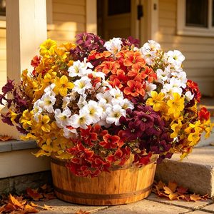 Ashenby 16 Bundles Artificial Fall Flowers, UV Resistant Faux Petunias for Outdoor, Fall Mix