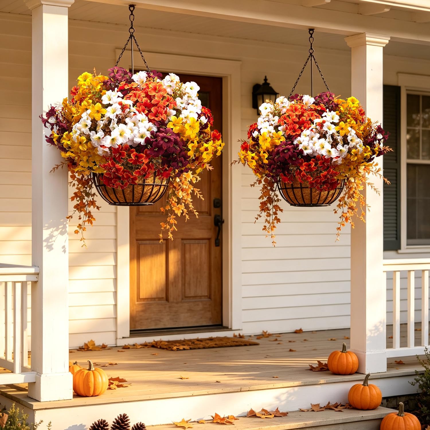 Ashenby 16 Bundles Artificial Fall Flowers, UV Resistant Faux Petunias for Outdoor, Fall Mix