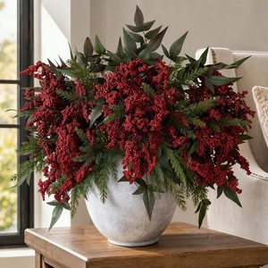 Aldernest 16 Pcs Christmas Red Berry Stem Branches 18.5" 11", Cedar Pine, 10.24 ounces, Green, Red