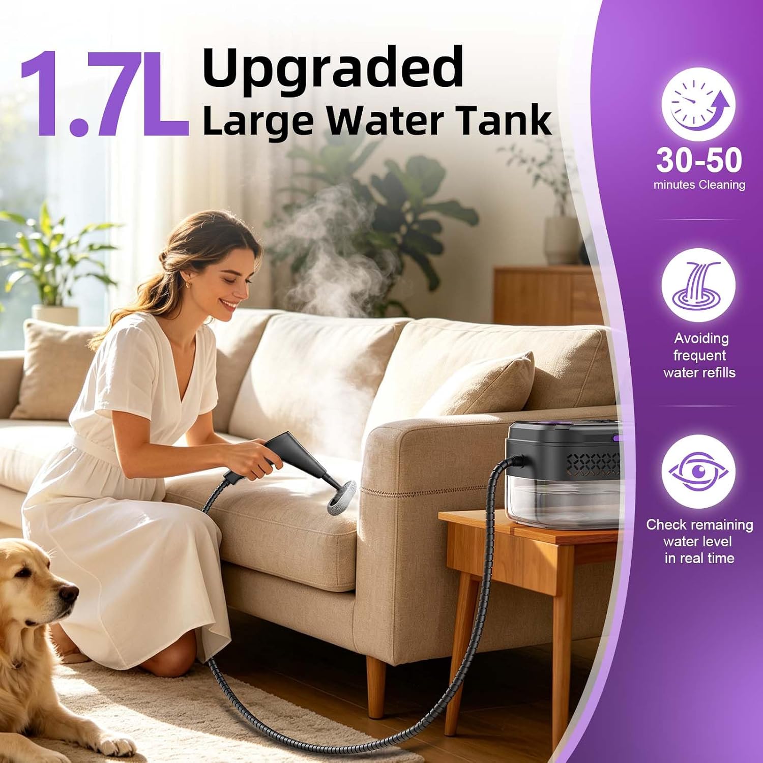 Aldernest Steam Cleaner, 9s Heat-Up 248℉ Steam Cleaner for Home 19pcs Accessories, 4.4 pounds, Black And Purple, 18 Count