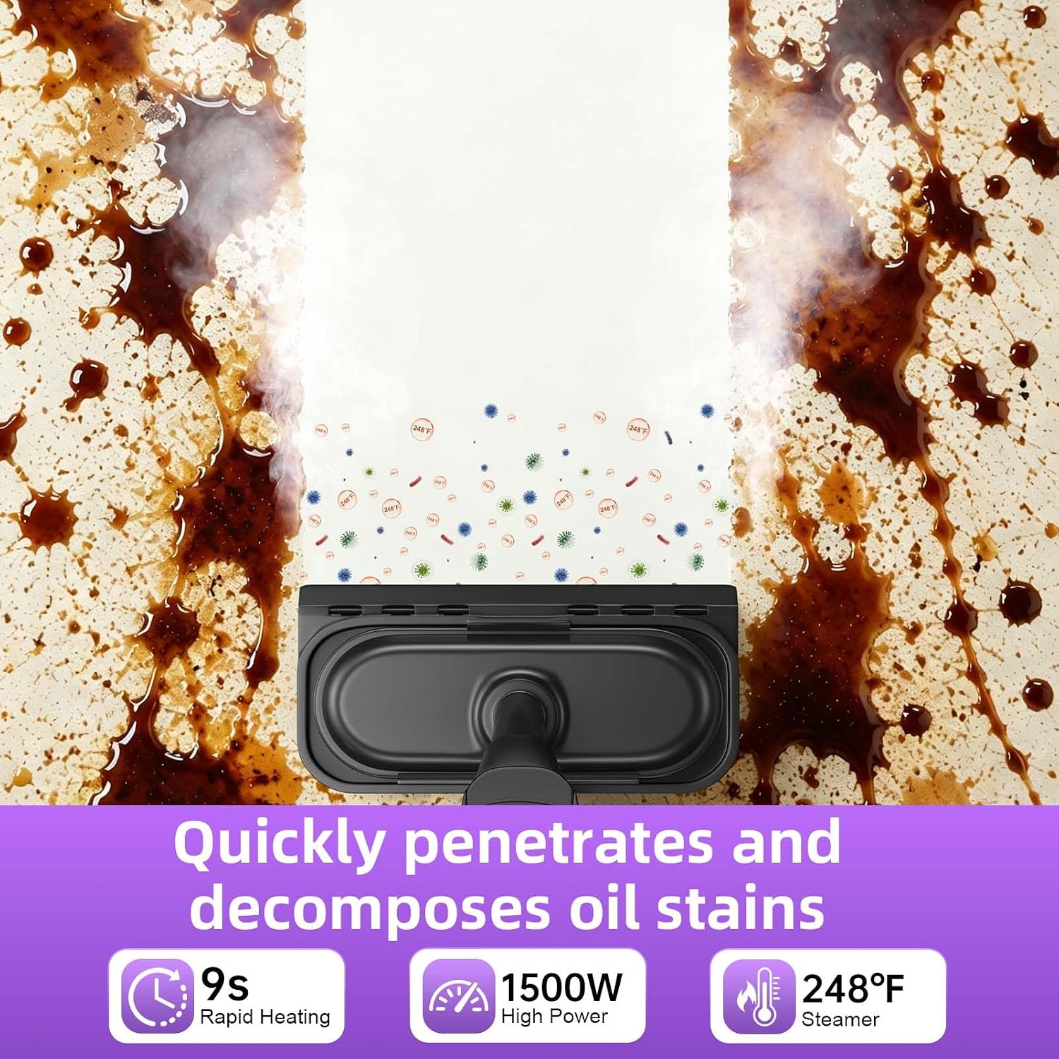 Aldernest Steam Cleaner, 9s Heat-Up 248℉ Steam Cleaner for Home 19pcs Accessories, 4.4 pounds, Black And Purple, 18 Count