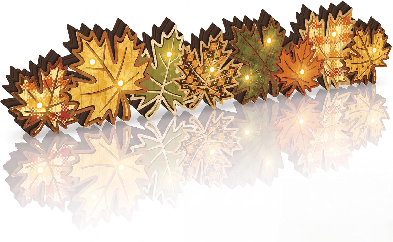 Aldernest Light up Fall Decor Wooden Maple Leaf Autumn Table Centerpiece, 6.72 ounces, 14.96 x 3.94 x 1.18 inch, orange