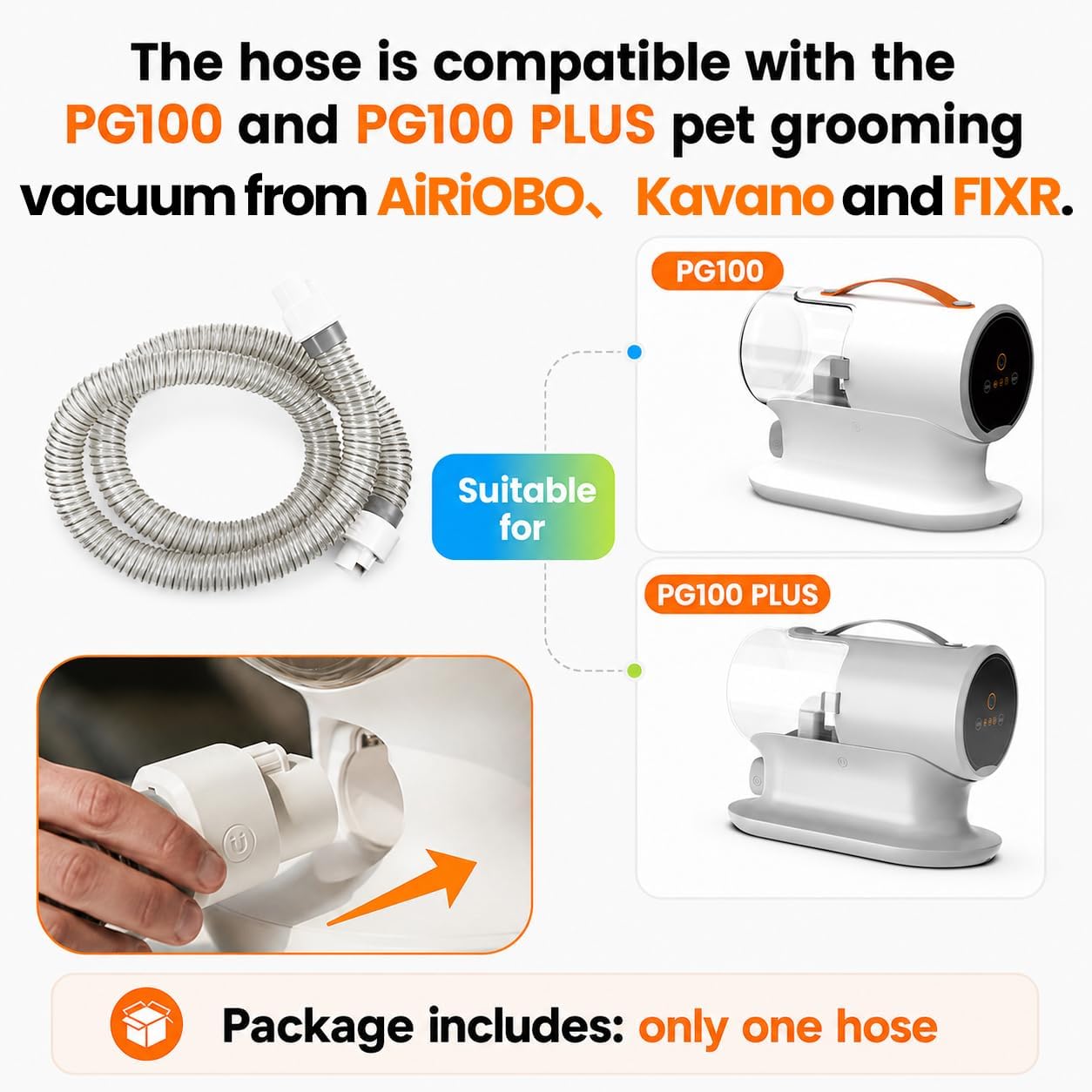 Copperlyn PG100/PG100 Plus Replacement Hose for Pet Grooming Vacuum Kit, White